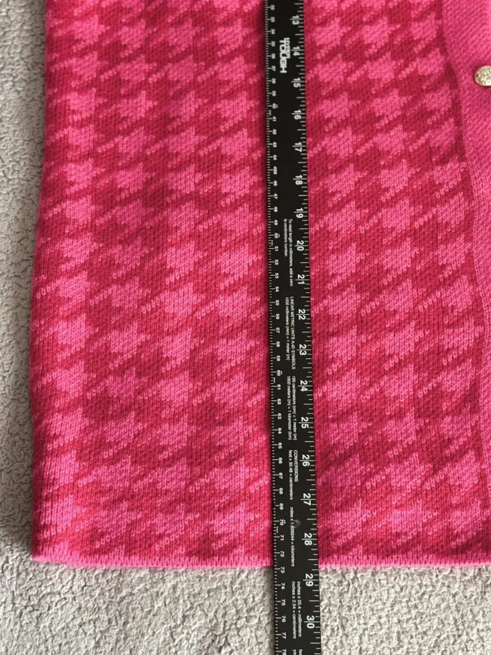 Houndstooth Print Hot Pink Cardigan Chic Sweater Jacket Large